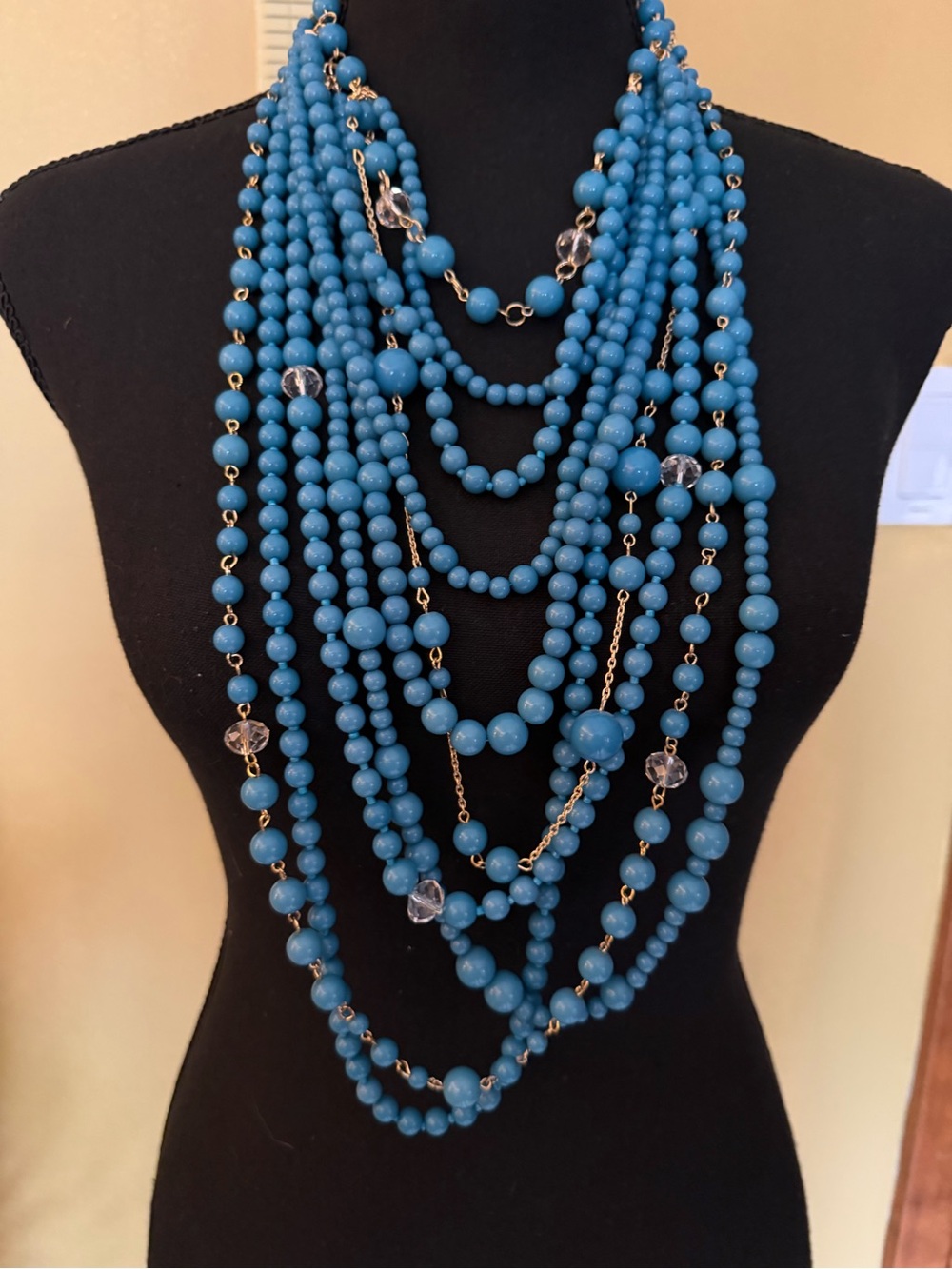 Multi-Strand Blue Beaded Statement Necklace - Unbranded